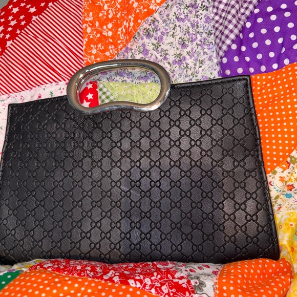Black Embossed Pattern Top-Handle Clutch - Picture 3 of 4